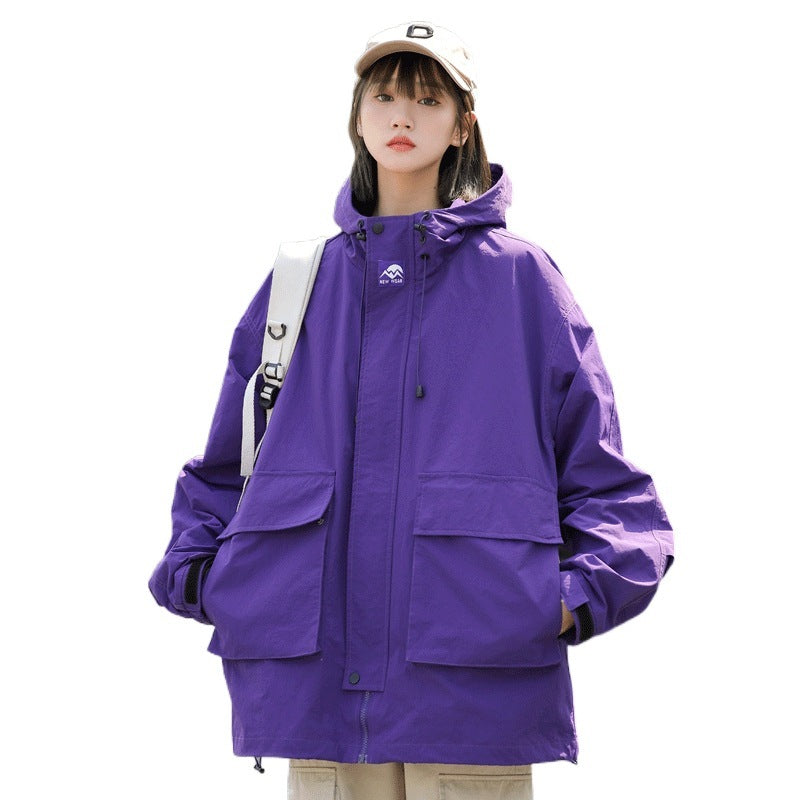 Embroidered Labeling Large Pocket Hooded Jacket