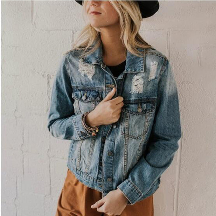 Ripped Slimming Washed Women's Jacket