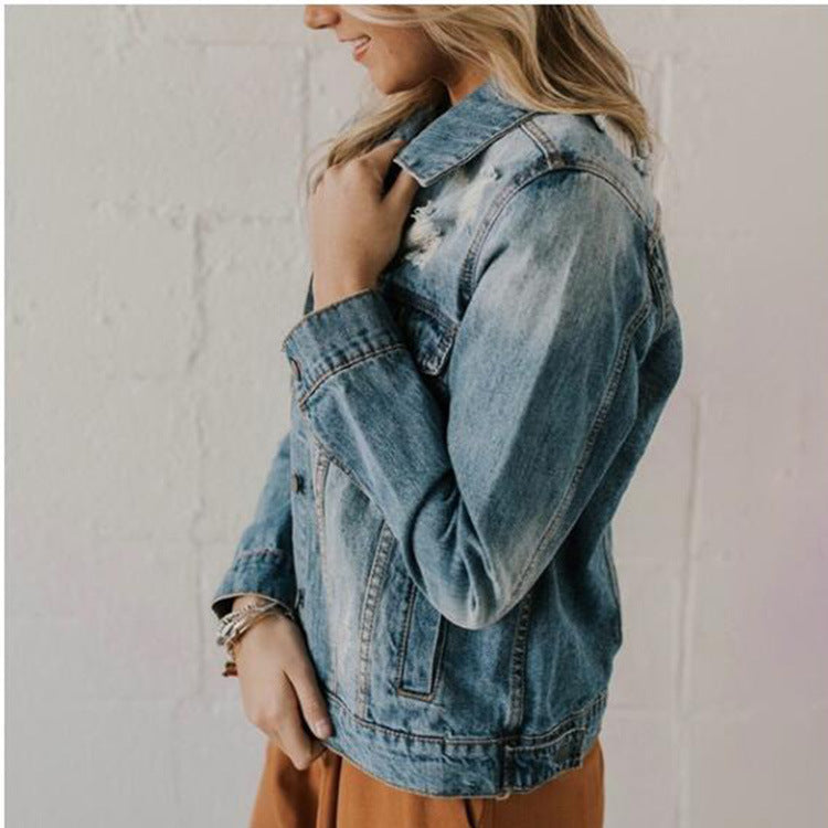 Ripped Slimming Washed Women's Jacket