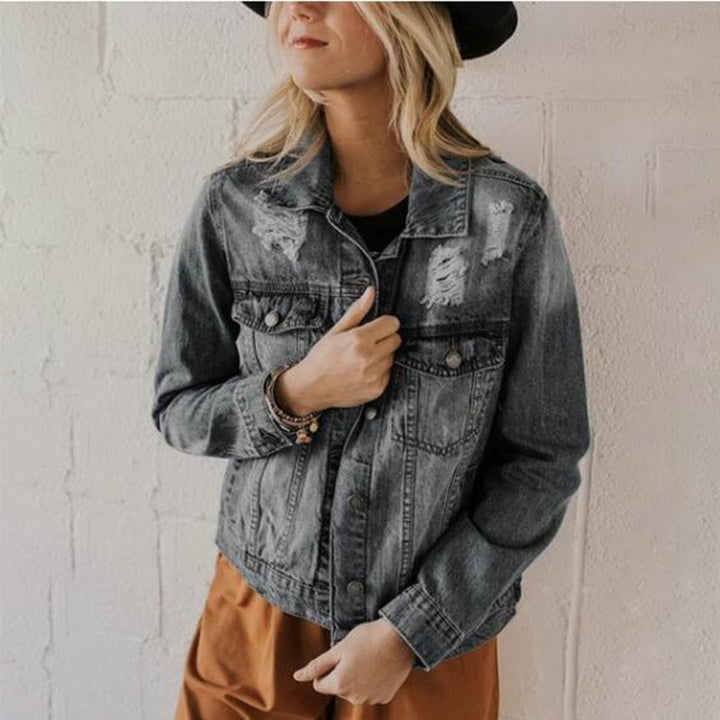 Ripped Slimming Washed Women's Jacket