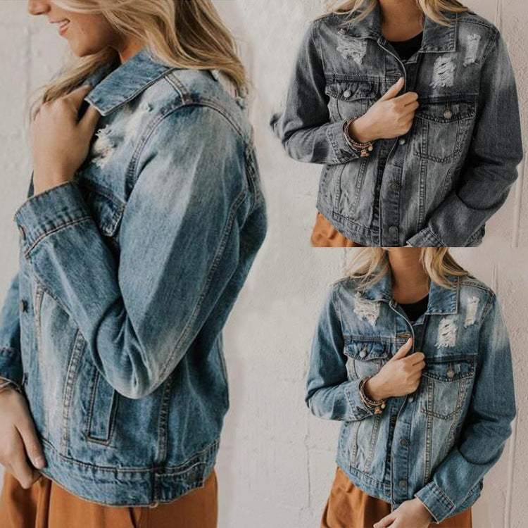 Ripped Slimming Washed Women's Jacket
