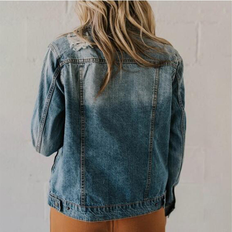 Ripped Slimming Washed Women's Jacket